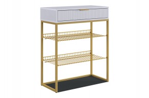 ВЕЛЬВЕТ Обувница (белое дерево/белый матовый/золото) в Урае - uray.ok-mebel.com | фото